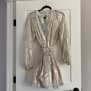 NEW WITH TAGS Antonio Melani, long sleeve gold dress with tie SIZE 14